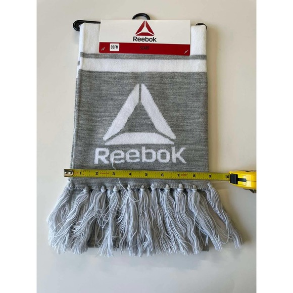 Reebok Fringed Scarf Logo Gray White Soccer One Size Men's Women's New - Picture 5 of 12